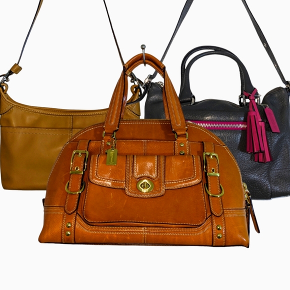 Coach Handbags - Coach | Vintage Whiskey British Tan Grey Leather Crossbody Bag Handbag Bundle